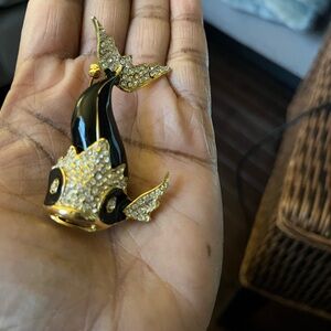 Vintage Rhinestone Whale Brooch